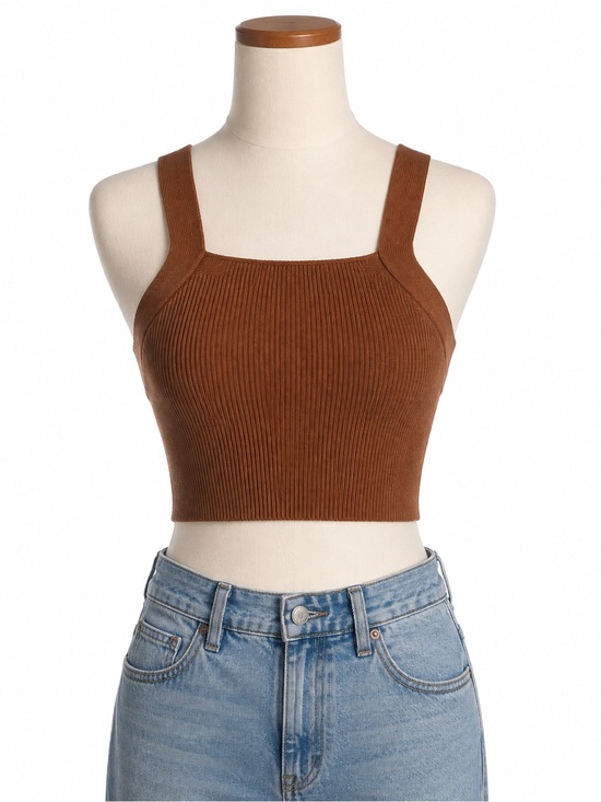 House of Harlow 1960 Tops - House of Harlow 1960 Brown Ribbed Cross Back Crop Top Medium